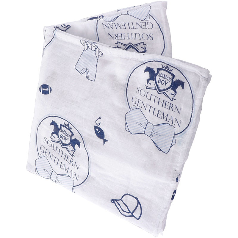 Gift Set: Southern Gentleman Baby Muslin Swaddle Blanket and Burp Cloth/Bib Combo by Little Hometown