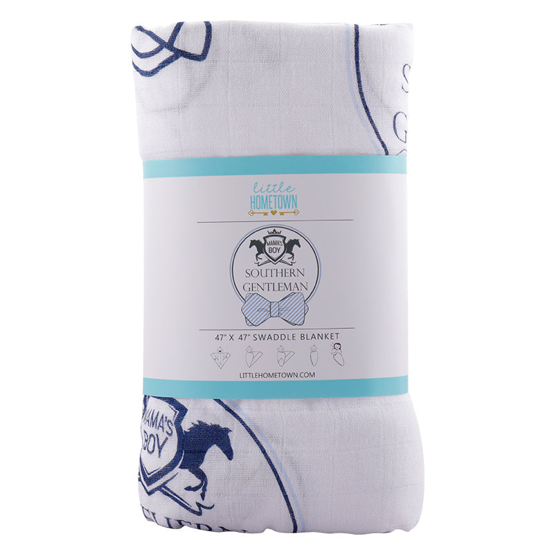Gift Set: Southern Gentleman Baby Muslin Swaddle Blanket and Burp Cloth/Bib Combo by Little Hometown