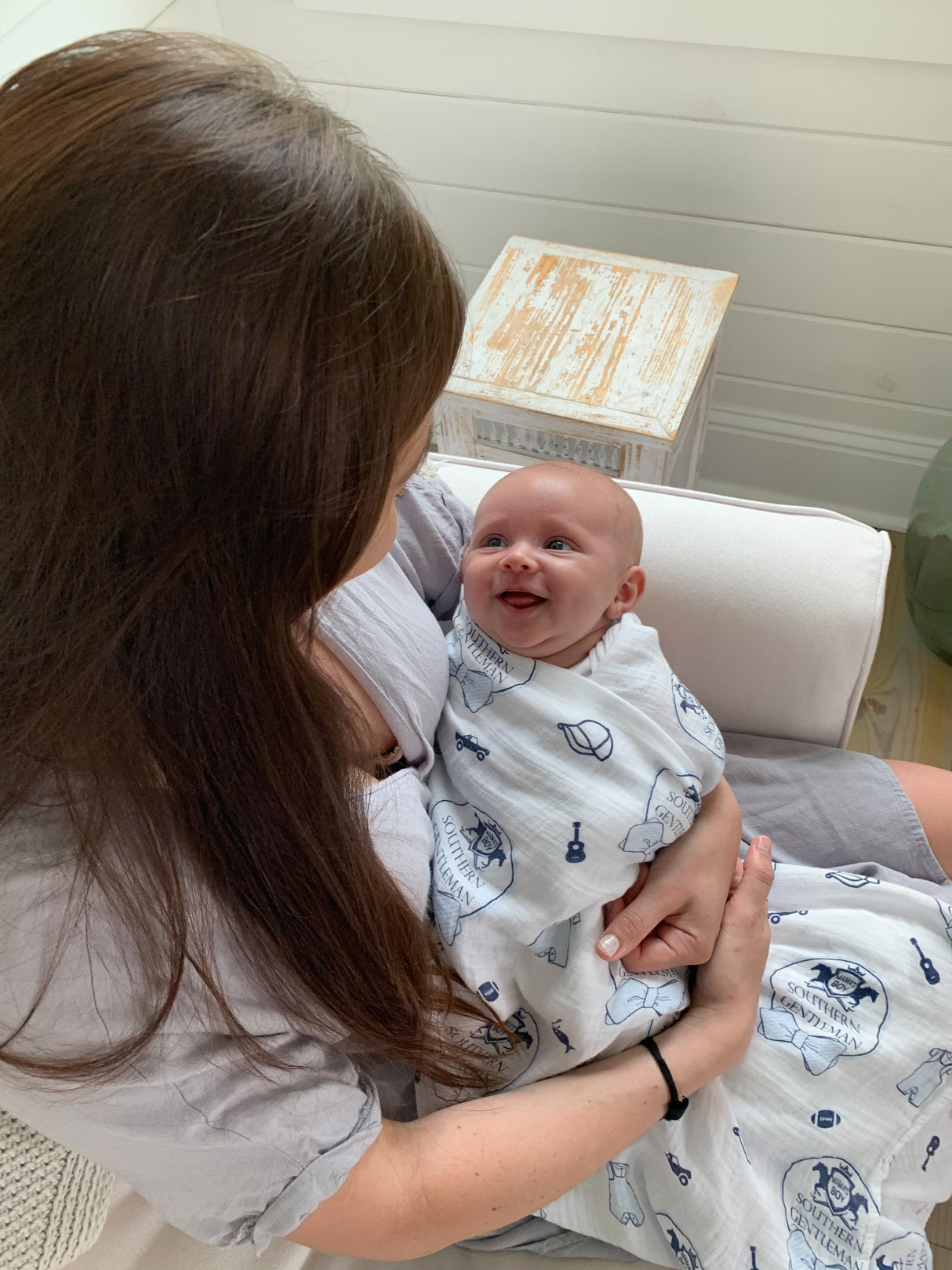 Gift Set: Southern Gentleman Baby Muslin Swaddle Blanket and Burp Cloth/Bib Combo by Little Hometown