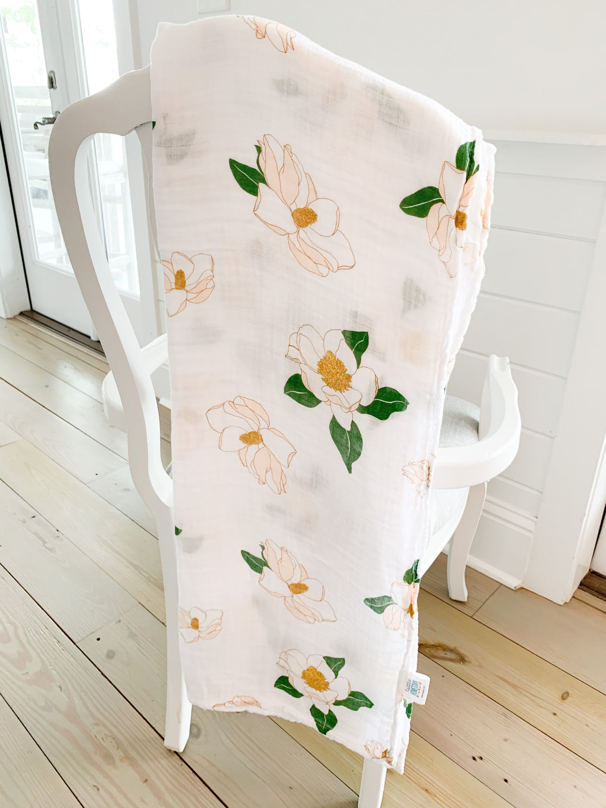 Gift Set: Southern Magnolia Baby Muslin Swaddle Blanket and Burp Cloth/Bib Combo by Little Hometown