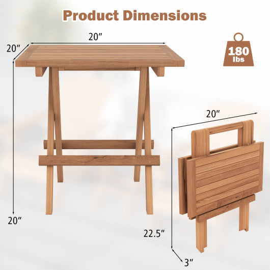 Square Patio Folding Table Teak Wood with Slatted Tabletop Portable for Picnic
