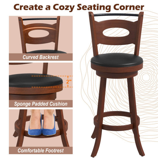 2 Pieces 24/29 inch Swivel Bar Stools with Curved Backrest and Seat Cushions-29 inches