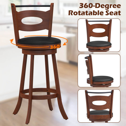 2 Pieces 24/29 inch Swivel Bar Stools with Curved Backrest and Seat Cushions-29 inches
