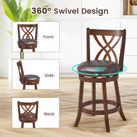 360° Swivel Counter Height Chairs with PU Leather Cushioned Seat and Footrests-26 inches