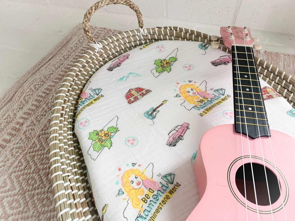 Gift Set: Tennessee Baby Muslin Swaddle Blanket and Burp Cloth/Bib Combo (Floral) by Little Hometown