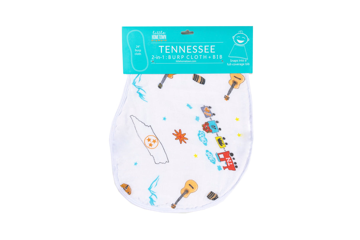 Gift Set: Tennessee Baby Muslin Swaddle Blanket and Burp Cloth/Bib Combo by Little Hometown