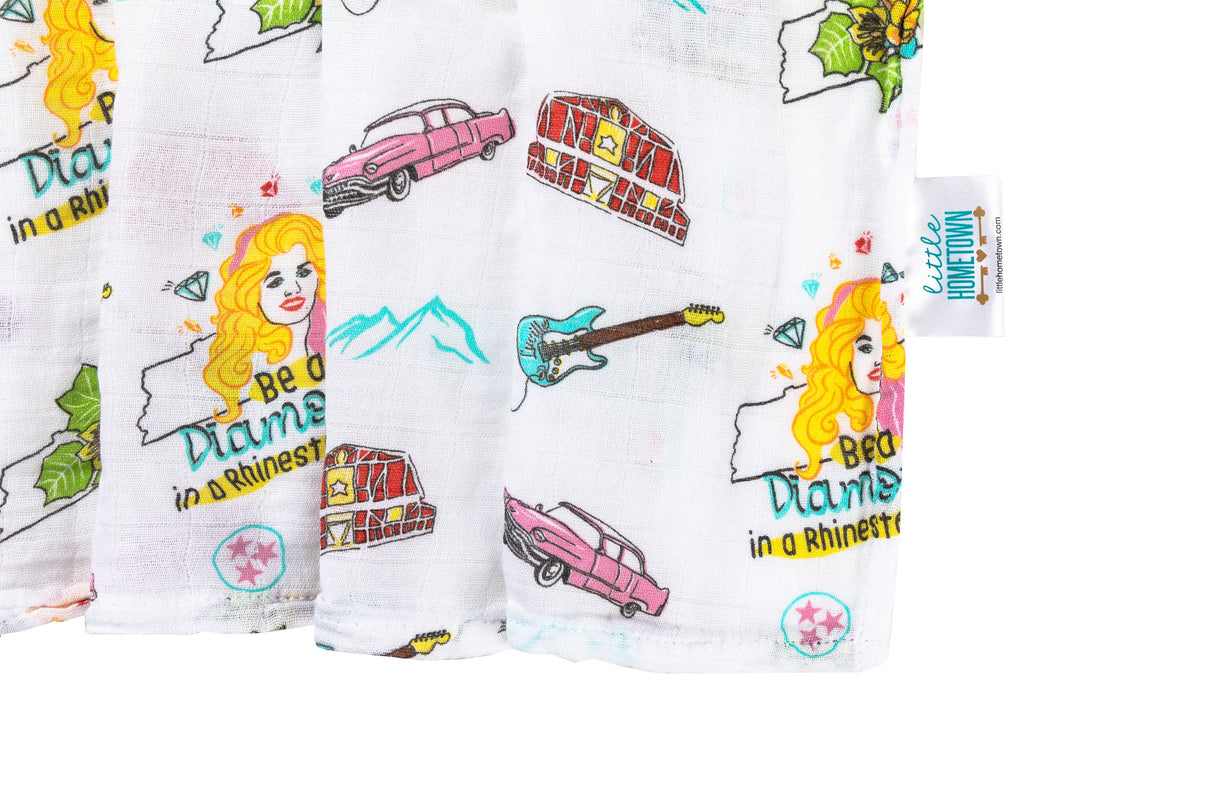 Gift Set: Tennessee Baby Muslin Swaddle Blanket and Burp Cloth/Bib Combo (Floral) by Little Hometown