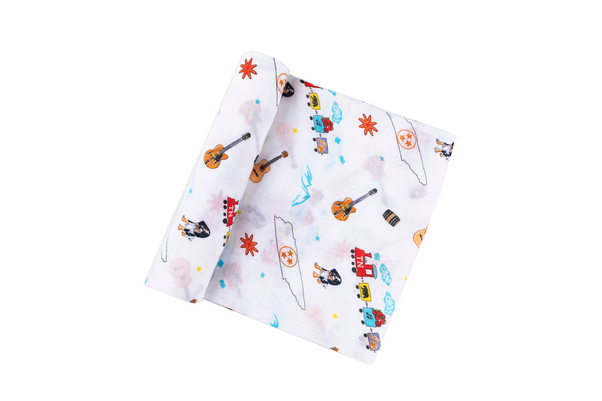 Gift Set: Tennessee Baby Muslin Swaddle Blanket and Burp Cloth/Bib Combo by Little Hometown