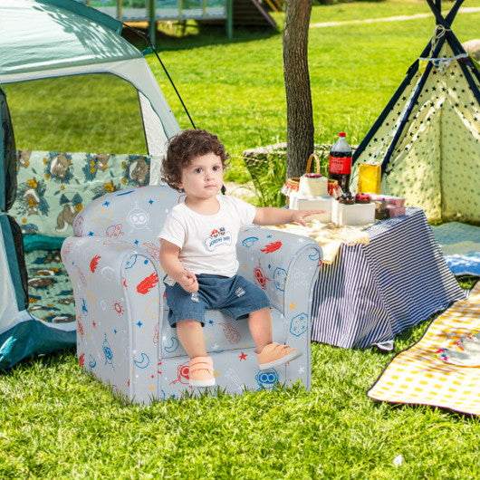 Toddler Upholstered Armchair with Solid Wooden Frame and High-density Sponge Filling-Gray