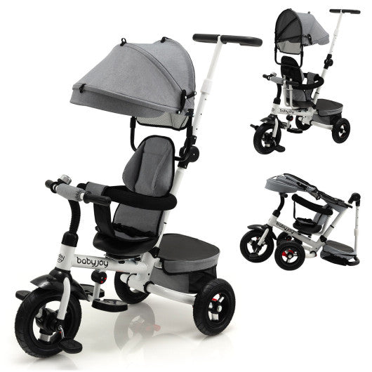 Folding Tricycle Baby Stroller with Reversible Seat and Adjustable Canopy-Gray