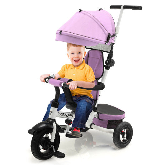 Folding Tricycle Baby Stroller with Reversible Seat and Adjustable Canopy-Pink
