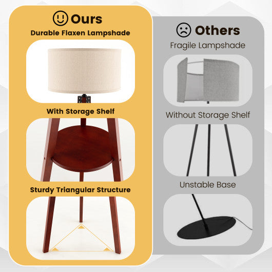 Tripod Floor Lamp Wood Standing Lamp with Flaxen Lamp Shade and E26 Lamp Base-Brown