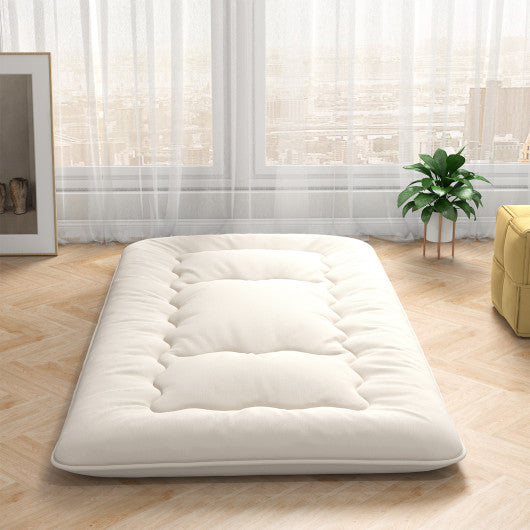 Queen/King/Twin/Full Futon Mattress Floor Sleeping Pad with Washable Cover Beige-Twin Size