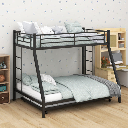 Twin Over Full Bunk Bed Frame with Trundle for Guest Room-Black