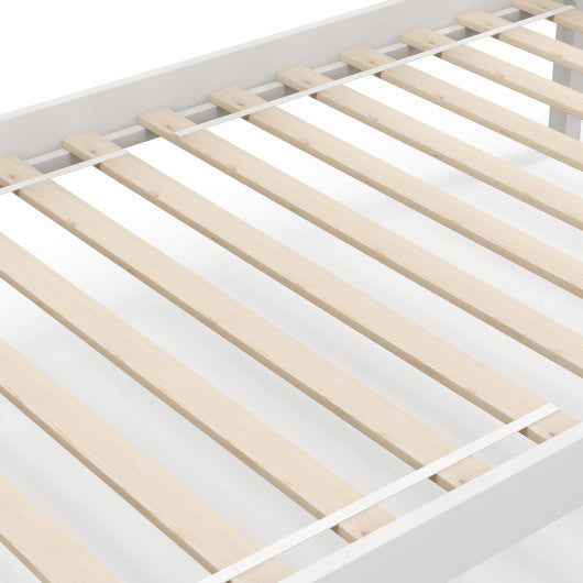 Solid Wood Twin Over Twin Bunk Bed Frame with High Guardrails and Integrated Ladder-White