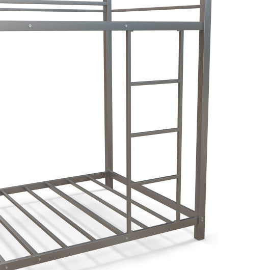 Low Profile Twin Over Twin Metal Bunk Bed with Full-length Guardrails-Silver