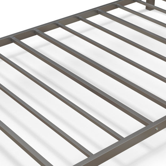 Low Profile Twin Over Twin Metal Bunk Bed with Full-length Guardrails-Silver