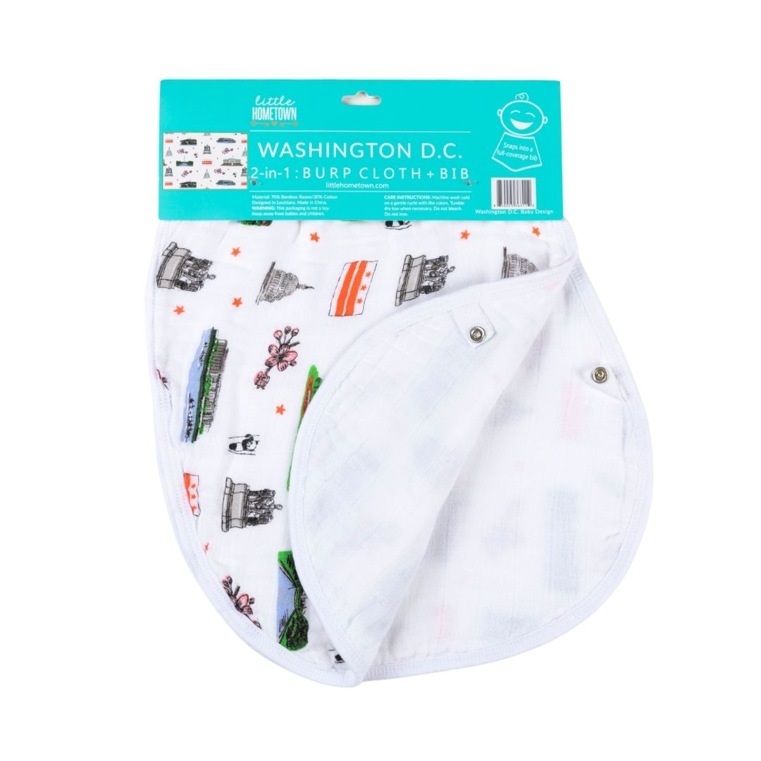 Gift Set: Washington D.C. Baby Muslin Swaddle Blanket and Burp Cloth/Bib Combo by Little Hometown