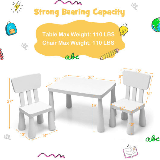3 Pieces Toddler Multi Activity Play Dining Study Kids Table and Chair Set-White