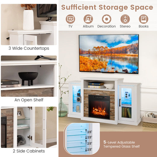 Fireplace TV Stand with 16-Color Led Lights for TVs up to 65 Inch-White