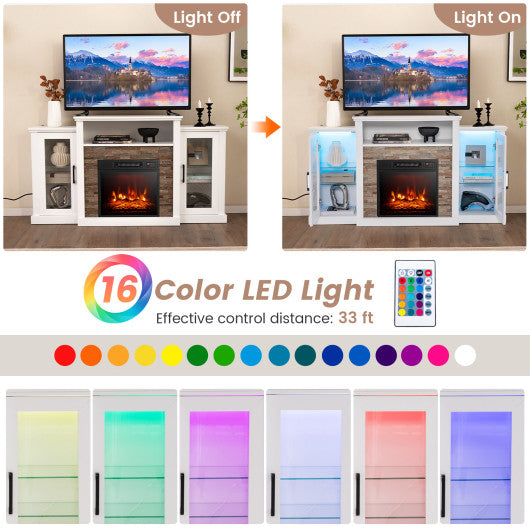 Fireplace TV Stand with 16-Color Led Lights for TVs up to 65 Inch-White