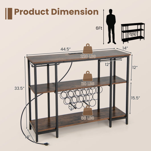 Industrial Wine Rack Wine Bar Cabinet with Storage Shelves-Brown
