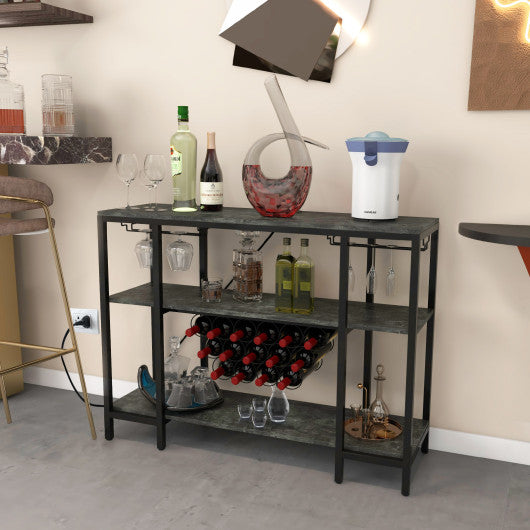 Industrial Wine Rack Wine Bar Cabinet with Storage Shelves-Gray