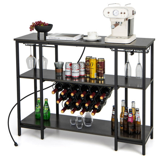 Industrial Wine Rack Wine Bar Cabinet with Storage Shelves-Gray