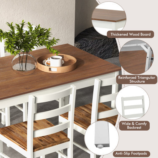5-Piece Wooden Dining Set with Rectangular Table and 4 Chairs-Coffee and White