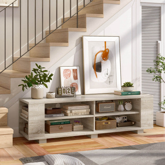 59 Inch Console Storage Entertainment Media Wood TV Stand-Oak