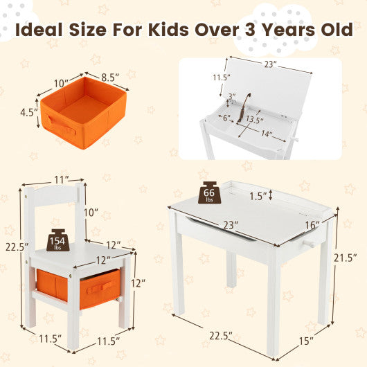 Wood Activity Kids Table and Chair Set with Storage Space-Natrual