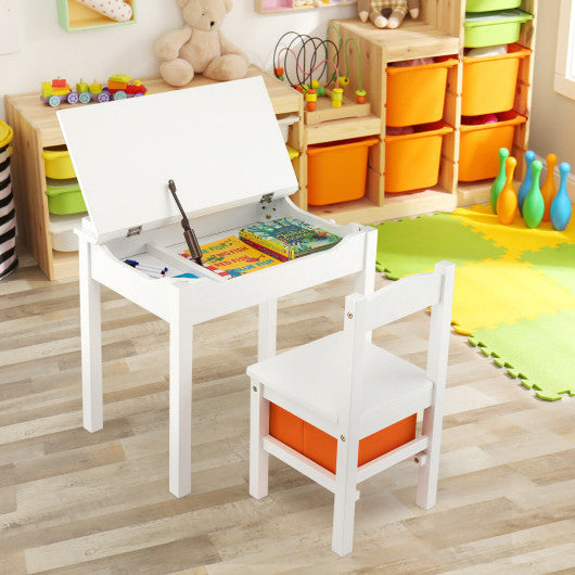 Wood Activity Kids Table and Chair Set with Storage Space-Natrual