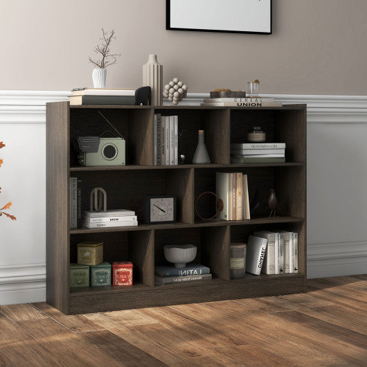 3-Tier Open Bookcase 8-Cube Floor Standing Storage Shelves Display Cabinet-Gray