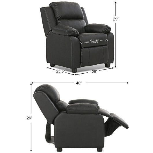 Kids Deluxe Headrest Recliner Sofa Chair with Storage Arms-Black
