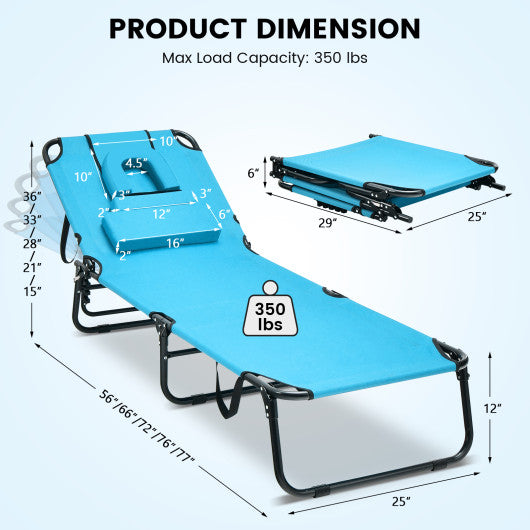 Beach Chaise Lounge Chair with Face Hole and Removable Pillow-Turquoise