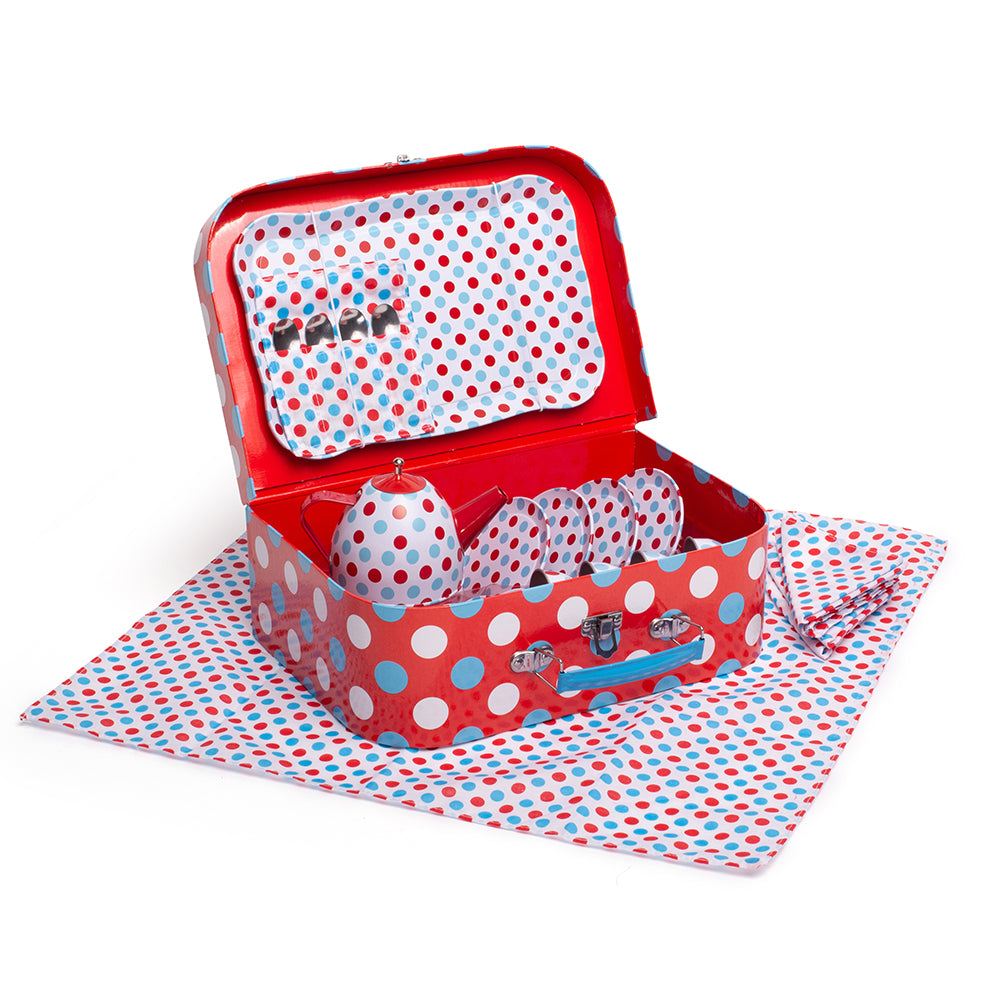 Spotted Tea Set in a Case by Bigjigs Toys US