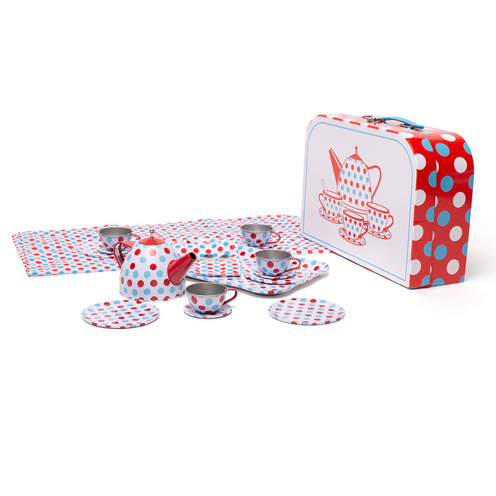 Spotted Tea Set in a Case by Bigjigs Toys US
