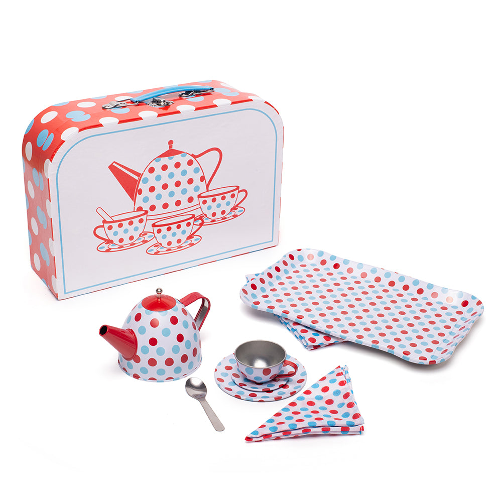 Spotted Tea Set in a Case by Bigjigs Toys US