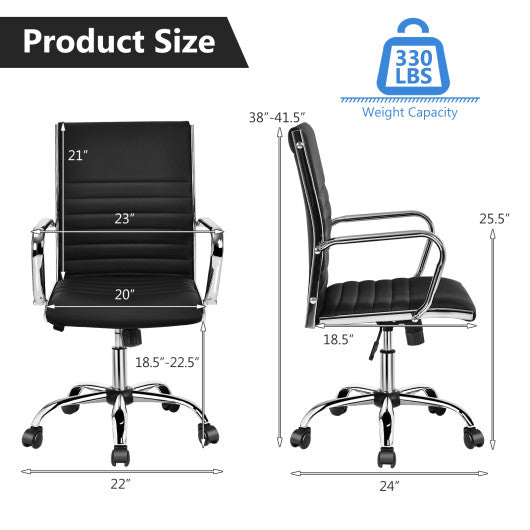 High Back Ribbed Office Chair with Armrests-Black