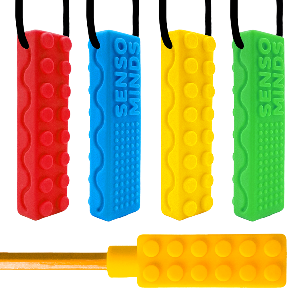 Sensory Brick Chew Necklace - Includes Bonus Pencil Topper by Senso Minds