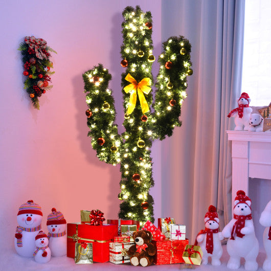 7' Artificial Cactus Christmas Tree with Lights-7 ft