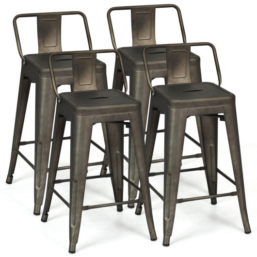 24" Set of 4 Cafe Side Chairs with Rubber Feet and Removable Backs-Gun