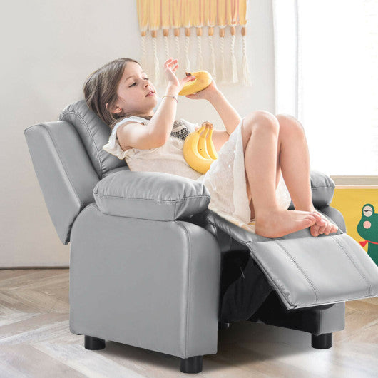 Kids Deluxe Headrest Recliner Sofa Chair with Storage Arms-Gray