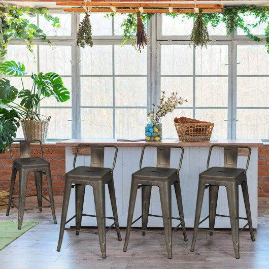 24" Set of 4 Cafe Side Chairs with Rubber Feet and Removable Backs-Gun