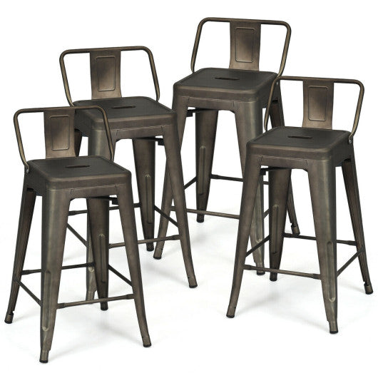 24" Set of 4 Cafe Side Chairs with Rubber Feet and Removable Backs-Gun