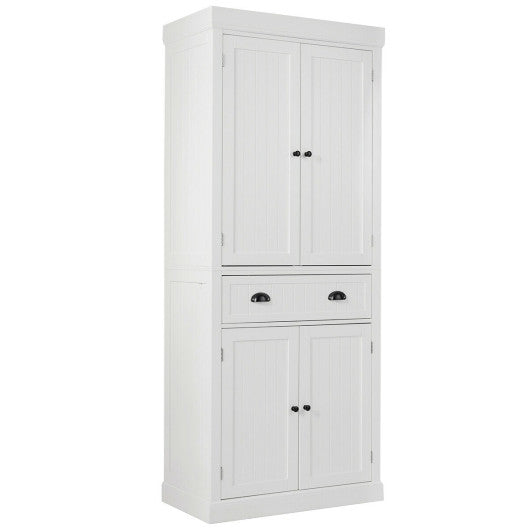 Kitchen Pantry Storage Cabinet with Doors Drawer and Adjustable Shelves-White