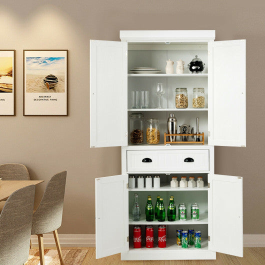 Kitchen Pantry Storage Cabinet with Doors Drawer and Adjustable Shelves-White