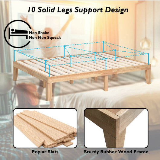 Queen Size 14 Inch Wooden Bed Mattress Frame-Natural