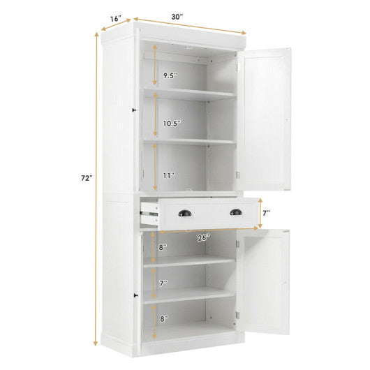 Kitchen Pantry Storage Cabinet with Doors Drawer and Adjustable Shelves-White