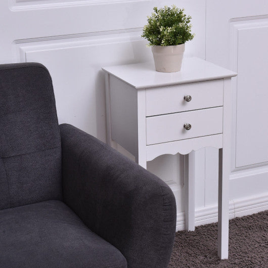 Side Table End Accent Table with 2 Drawers-White